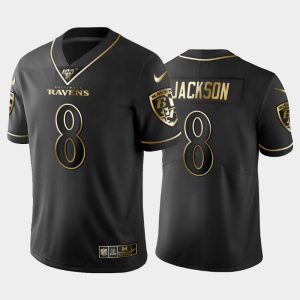 Men Baltimore Ravens Lamar Jackson NFL 100 Golden Edition Vapor Limited Jersey - Black