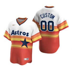 Men Houston Astros Custom White Orange Cooperstown Collection Home Jersey