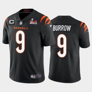 Men Joe Burrow Super Bowl LVI Captain Patch Jersey - Black