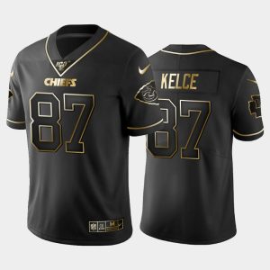 Men Kansas City Chiefs Travis Kelce NFL 100 Golden Edition Vapor Limited Jersey - Black