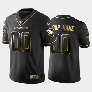 Men Miami Dolphins Custom NFL 100 Golden Edition Vapor Limited Jersey - Black