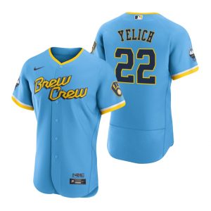 Men Milwaukee Brewers Christian Yelich Powder Blue 2022 City Connect Jersey