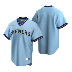 Men Milwaukee Brewers Powder Blue Cooperstown Collection Road Jersey