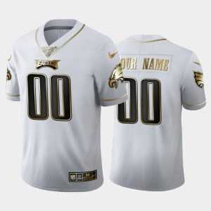 Men Philadelphia Eagles Custom 100th Season Golden Edition Vapor Limited Jersey - White