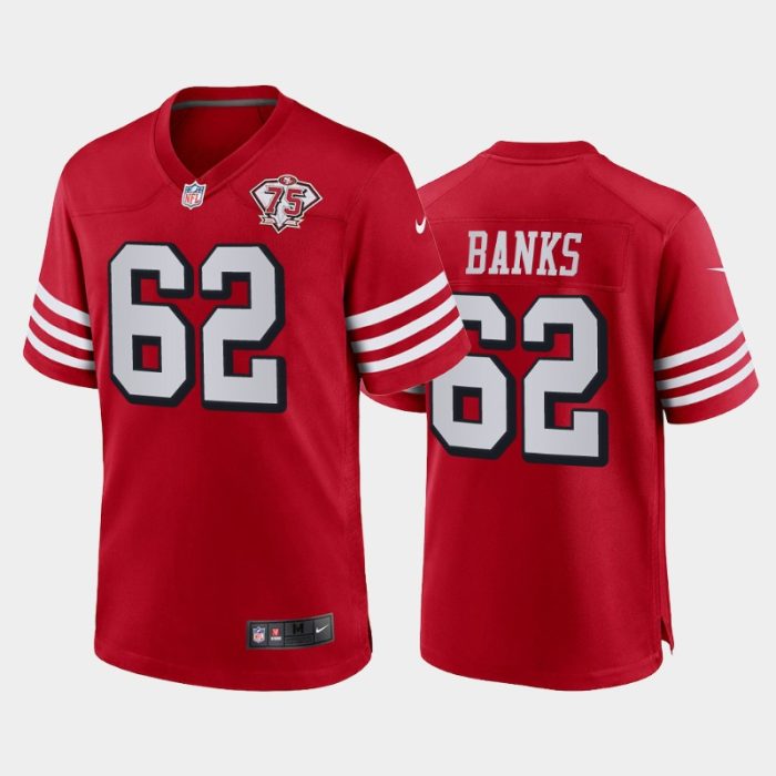Men San Francisco 49ers Aaron Banks 75th Anniversary Alternate Game Jersey - Scarlet