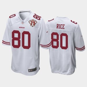 Men San Francisco 49ers Jerry Rice 75th Anniversary Patch Game Jersey - White