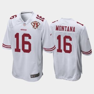 Men San Francisco 49ers Joe Montana 75th Anniversary Patch Game Jersey - White