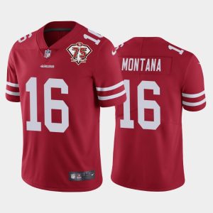 Men San Francisco 49ers Joe Montana 75th Anniversary Patch Limited Jersey - Scarlet