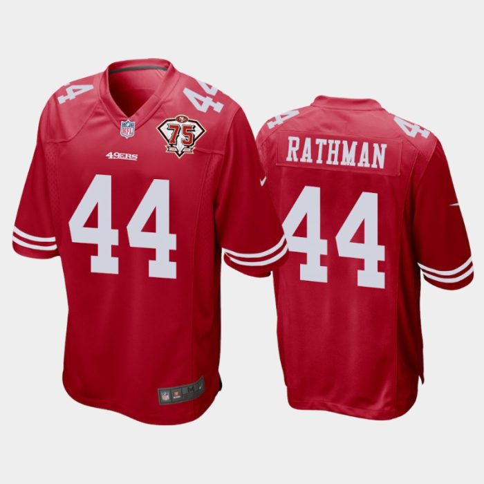 Men San Francisco 49ers Tom Rathman 75th Anniversary Patch Game Jersey - Scarlet
