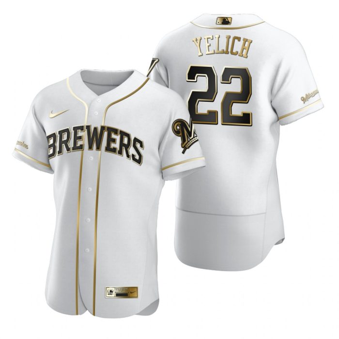 Milwaukee Brewers Christian Yelich White Golden Edition Jersey