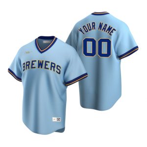 Milwaukee Brewers Custom Powder Blue Cooperstown Collection Road Jersey