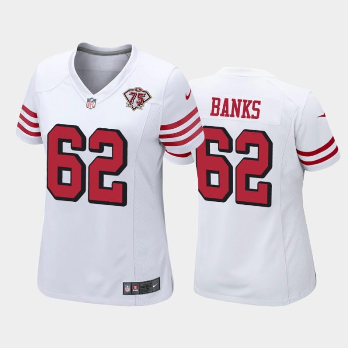 Women San Francisco 49ers Aaron Banks 75th Anniversary Jersey - White