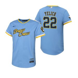 Youth Milwaukee Brewers Christian Yelich Powder Blue 2022 City Connect Replica Jersey