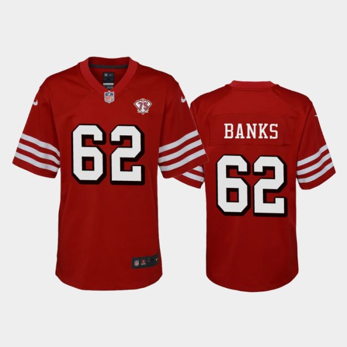 Youth San Francisco 49ers Aaron Banks 75th Anniversary Jersey - Scarlet