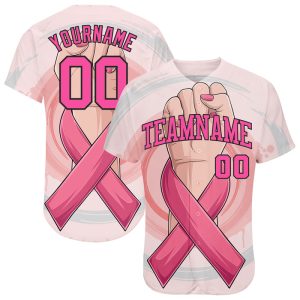 Custom 3D Breast Cancer Awareness Month With Woman Hand And Pink Ribbon Women Health Care Support Personalized Baseball Jersey