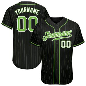 Custom Black Neon Green Pinstripe Neon Green-White Personalized Baseball Jersey