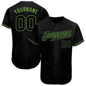 Custom Black Snakeskin Black-Neon Green Personalized Baseball Jersey
