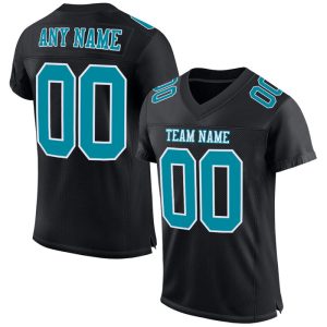 Custom Black Teal-White Mesh Personalized Football Jersey