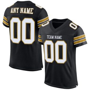 Custom Black White-Old Gold Mesh Personalized Football Jersey
