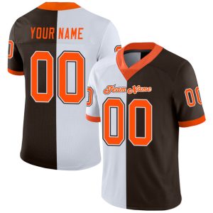 Custom Brown Orange-White Mesh Split Fashion Personalized Football Jersey