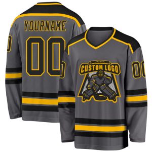 Custom Dark Gray Black-Gold Hockey Jersey