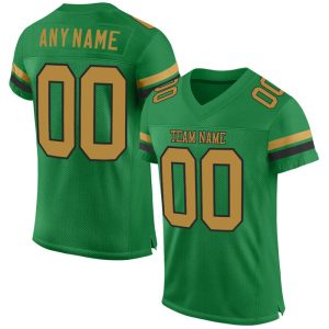 Custom Grass Green Old Gold-Black Mesh Personalized Football Jersey