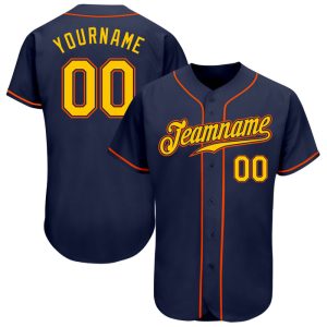 Custom Navy Gold-Orange Personalized Baseball Jersey