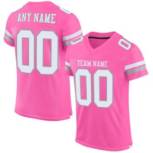 Custom Pink White-Light Gray Mesh Personalized Football Jersey