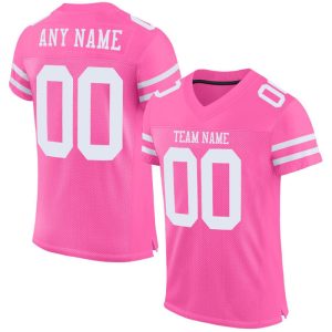 Custom Pink White Mesh Personalized Football Jersey