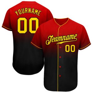 Custom Red Gold-Black Fade Fashion Personalized Baseball Jersey