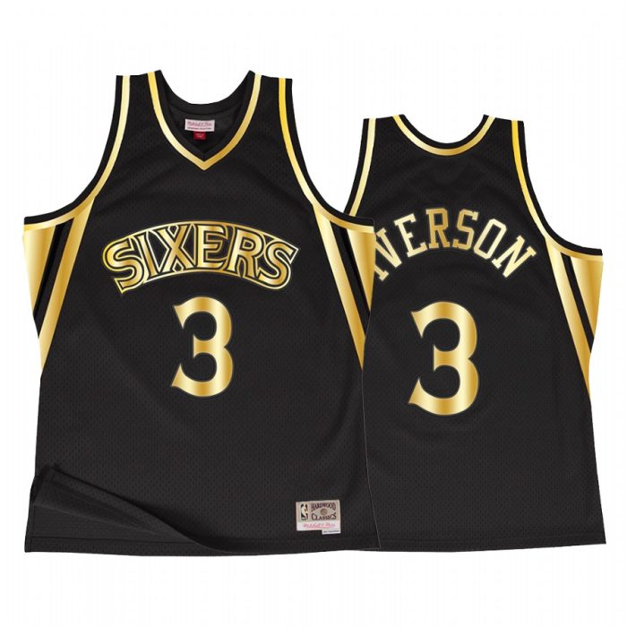 Allen Iverson Philadelphia 76ers Black Throwback 90s Jersey Golden Collection