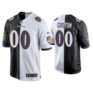 Custom Baltimore Ravens Black White Split Game Jersey