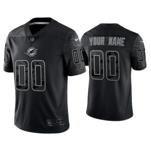Custom Miami Dolphins Black Reflective Limited Jersey