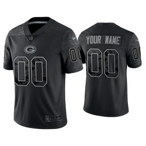 Green Bay Packers Custom Reflective Limited Black Jersey