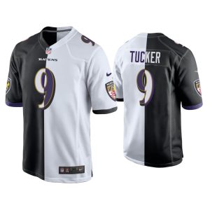 Justin Tucker Baltimore Ravens Black White Split Game Jersey