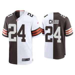 Nick Chubb Cleveland Browns Brown White Split Game Jersey