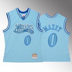 Philadelphia 76ers Tyrese Maxey Space Knit #0 Blue Hardwood Classics Jersey