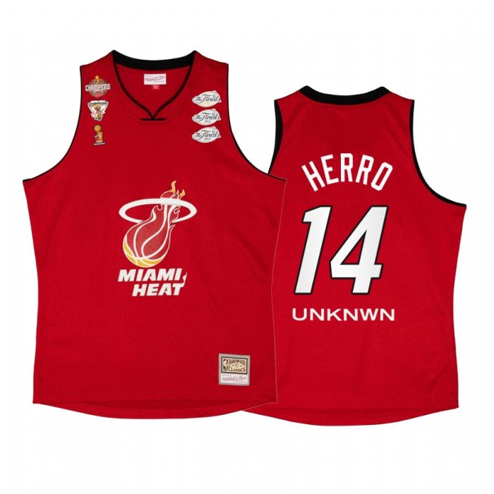 Tyler Herro #14 Miami Heat My Towns Unknwu Red NBA Finals Champs Jersey
