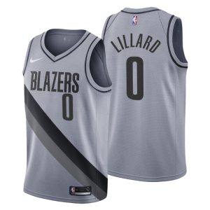 2020-21 Portland Trail Blazers No.0 Damian Lillard Earned Edition Jersey Gray