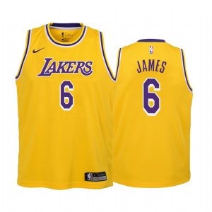 Los Angeles Lakers LeBron James 2021-22 Icon Edition Gold Youth Jersey Change Number #6