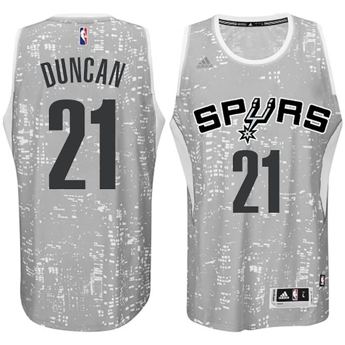 Male San Antonio Spurs #21 Tim Duncan City Lights Gray Swingman Jersey