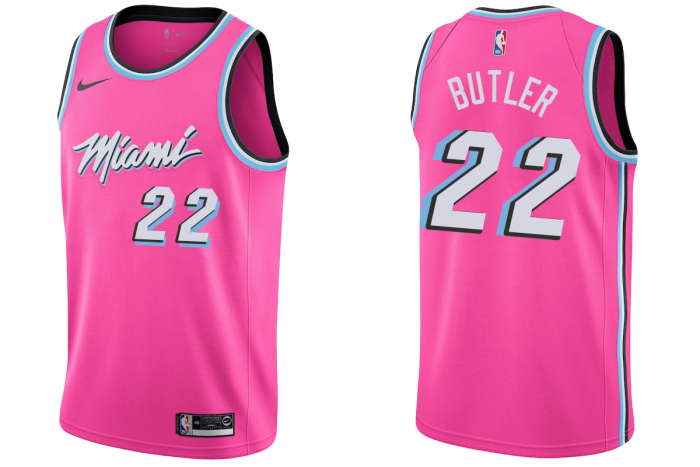 Men 2019-20 Miami Heat #22 Jimmy Butler Earned Pink Swingman Jersey