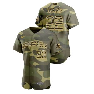Milwaukee Brewers Christian Yelich Armed Forces Day 2022 Camo Jersey