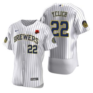 Milwaukee Brewers Christian Yelich White 2021 Memorial Day Jersey
