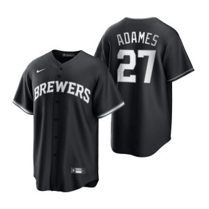 Milwaukee Brewers Willy Adames Black White 2021 All Black Fashion Replica Jersey