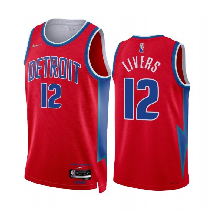 Pistons Isaiah Livers City Edition Red 2021-22 Jersey 75th Anniversary