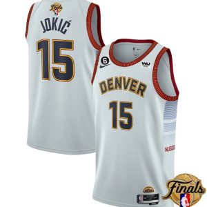 Denver Nuggets #15 Nikola Jokic White 2023 Finals Icon Edition With NO.6 Patch Stitched Jersey