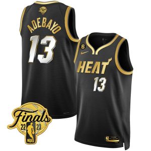 Miami Heat #13 Bam Adebayo Black Gold Edition 2023 Finals Collection With NO.6 Patch Stitched Jersey