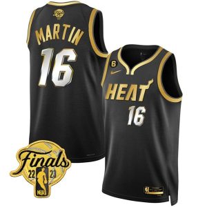 Miami Heat #16 Caleb Martin Black Gold Edition 2023 Finals Collection & NO.6 Patch Stitched Jersey