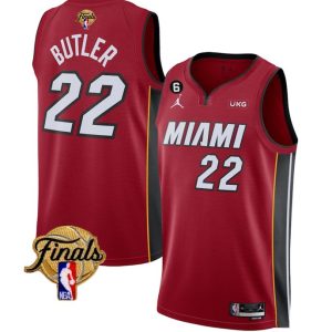 Miami Heat #22 Jimmy Butler Red 2023 Finals Statement Edition With NO.6 Patch Stitched Jersey